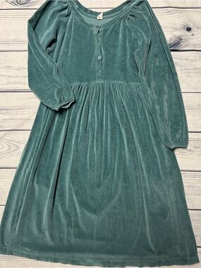 Kate Quinn Womens Gathered Button Pocket Velour Sea Pine Dress Size M